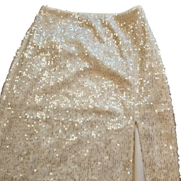 Grey Lab Sequin Vent Midi Skirt Light Cream Sz M - Picture 3 of 7
